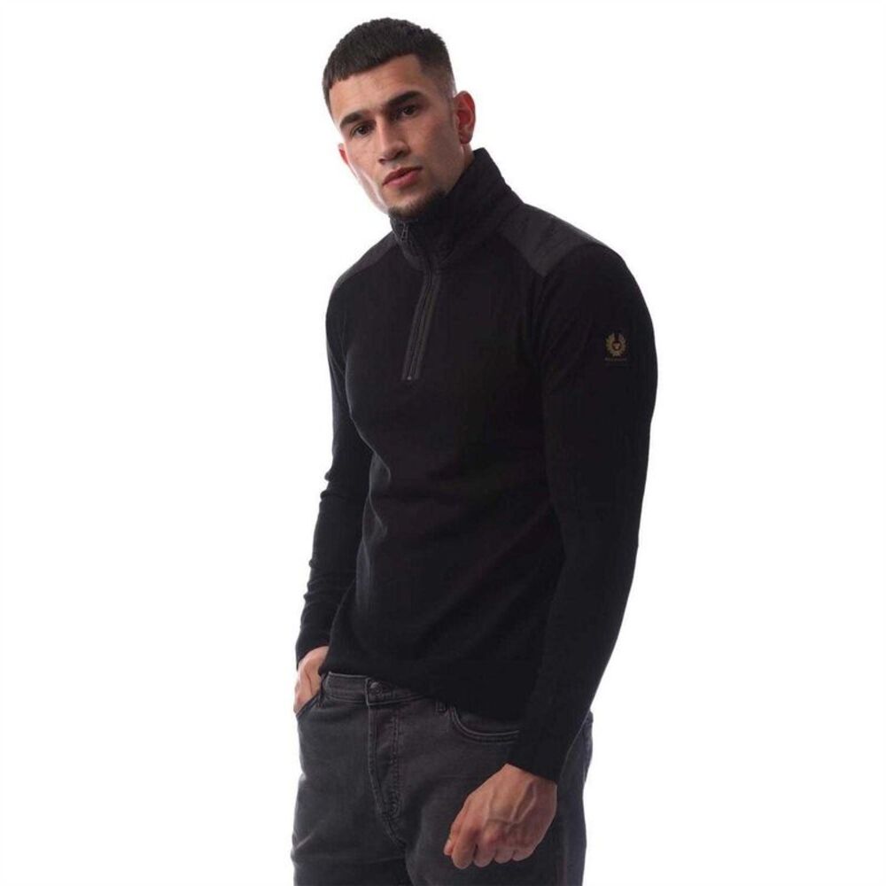 Belstaff Mens Kilmington Quarter Zip Slim Sweatshirt / Black